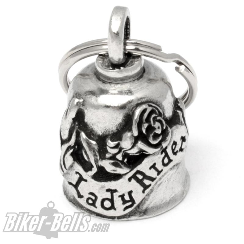 Lady Rider Biker-Bell mit Rose Glücksbringer für Motorradfahrerinnen Gremlin Bell